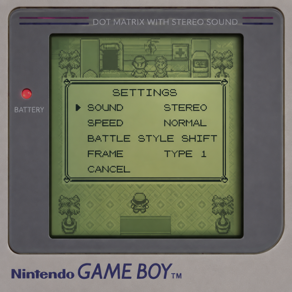 Pokémon Red and Blue Game Settings guide screenshot