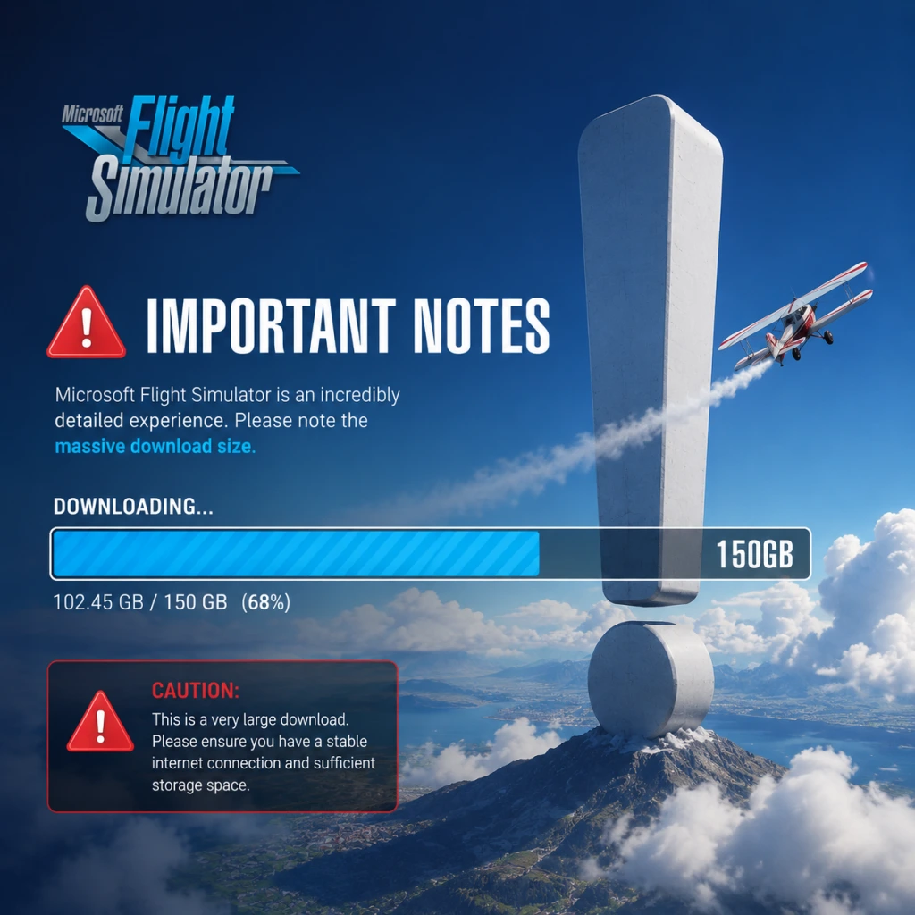Microsoft Flight Simulator Important Notes guide screenshot