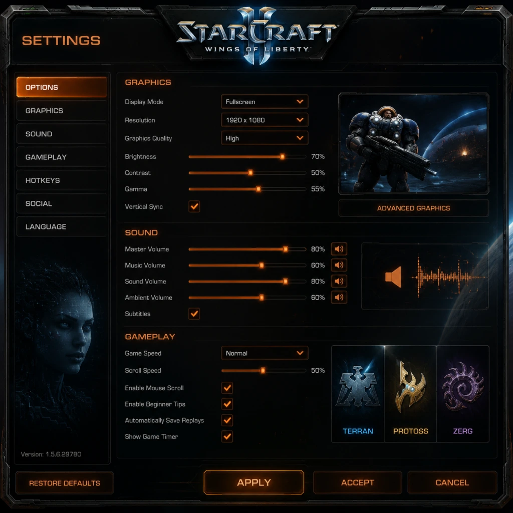 StarCraft II: Wings of Liberty Game Settings guide screenshot