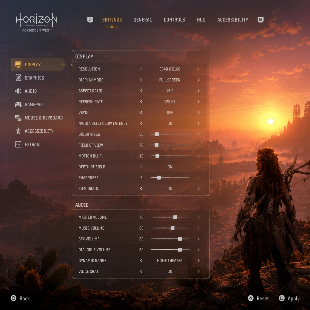 Horizon Forbidden West Game Settings guide screenshot