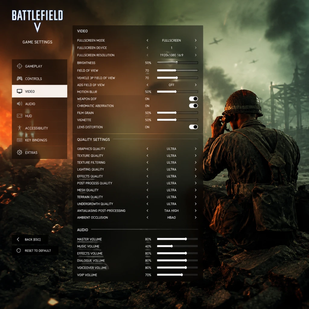 Battlefield V Game Settings guide screenshot