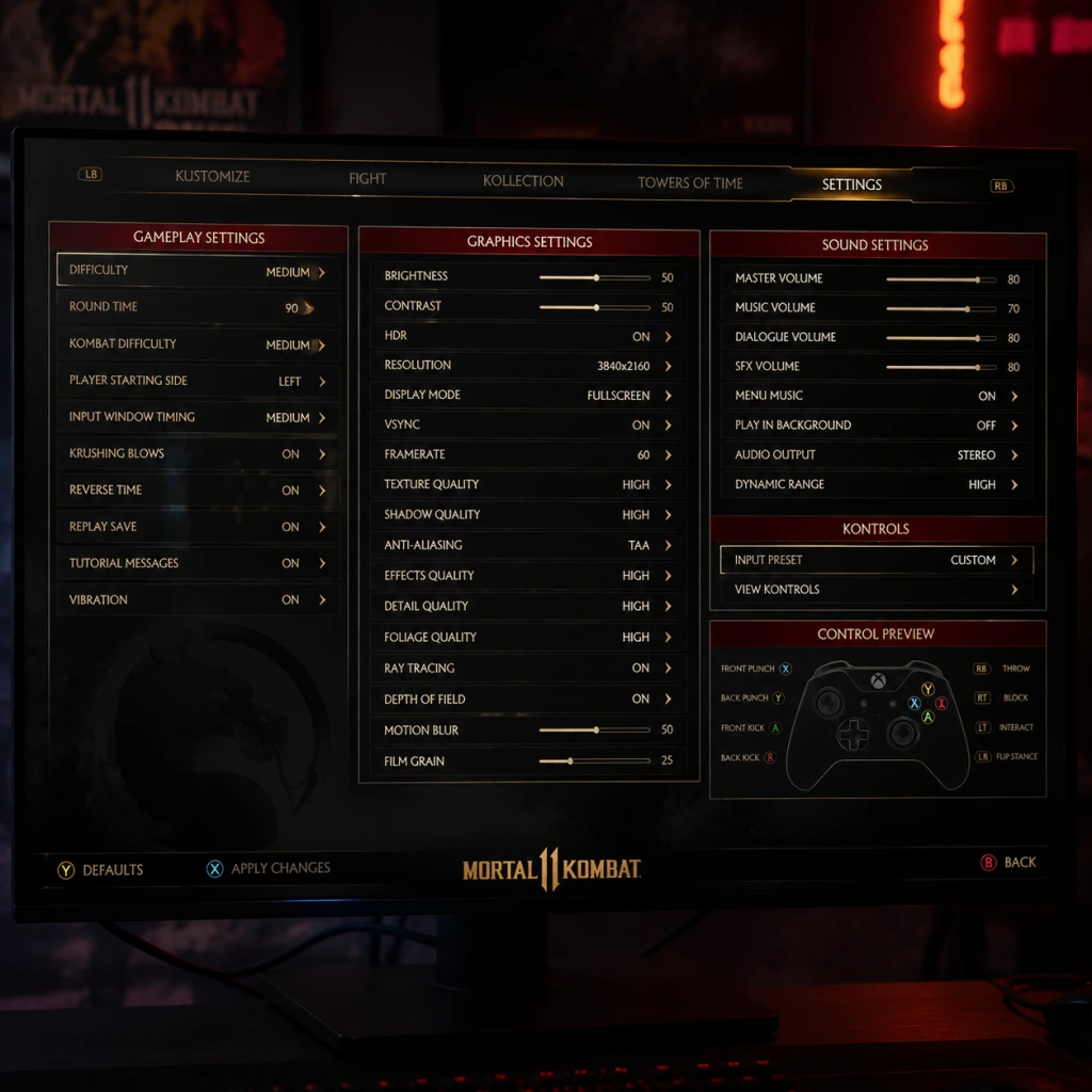 Mortal Kombat 11 Game Settings guide screenshot
