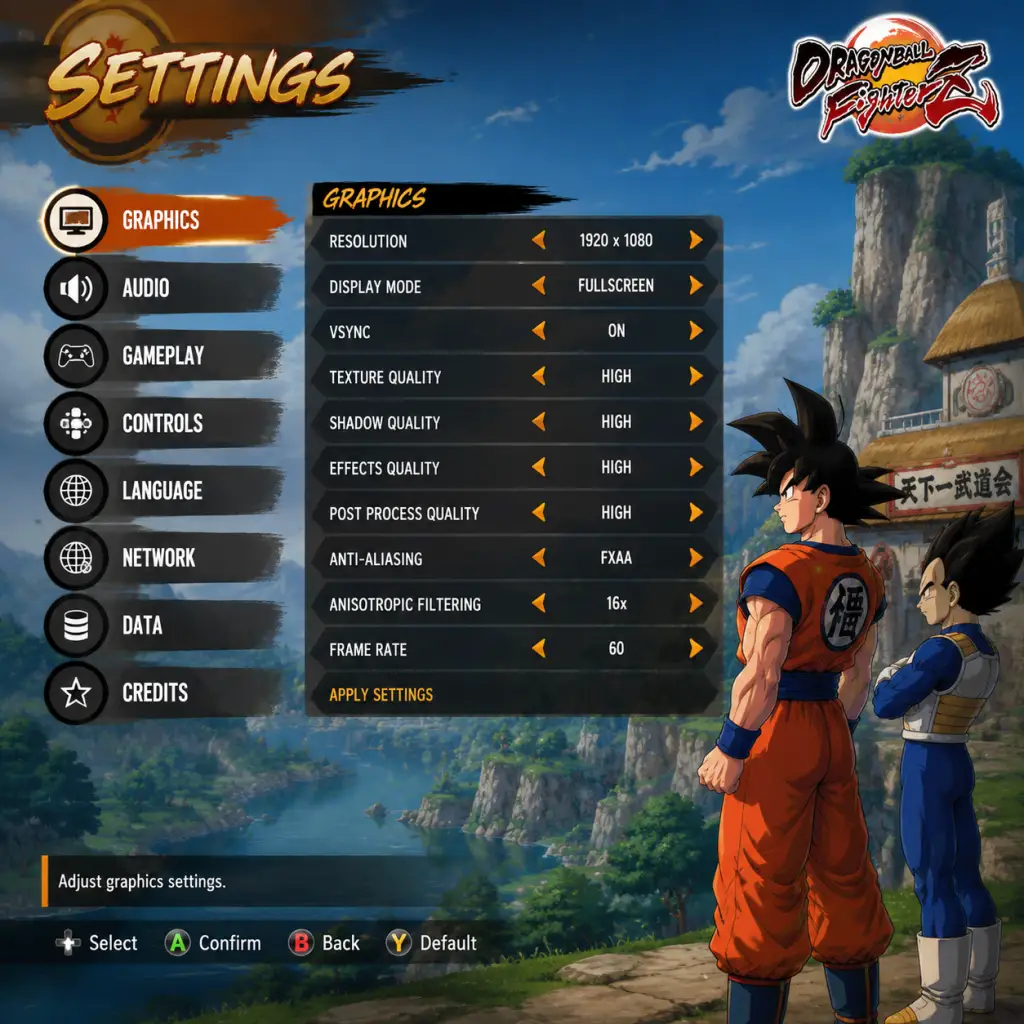 Dragon Ball FighterZ Game Settings guide screenshot