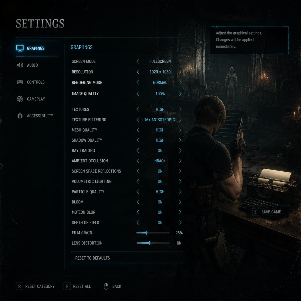 Resident Evil 4 Game Settings guide screenshot