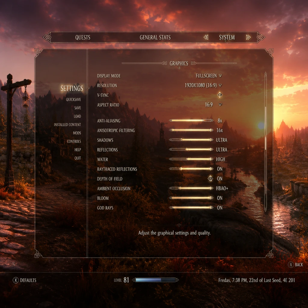 The Elder Scrolls V: Skyrim Game Settings guide screenshot