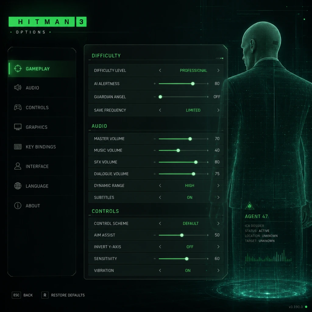 Hitman 3 Game Settings guide screenshot