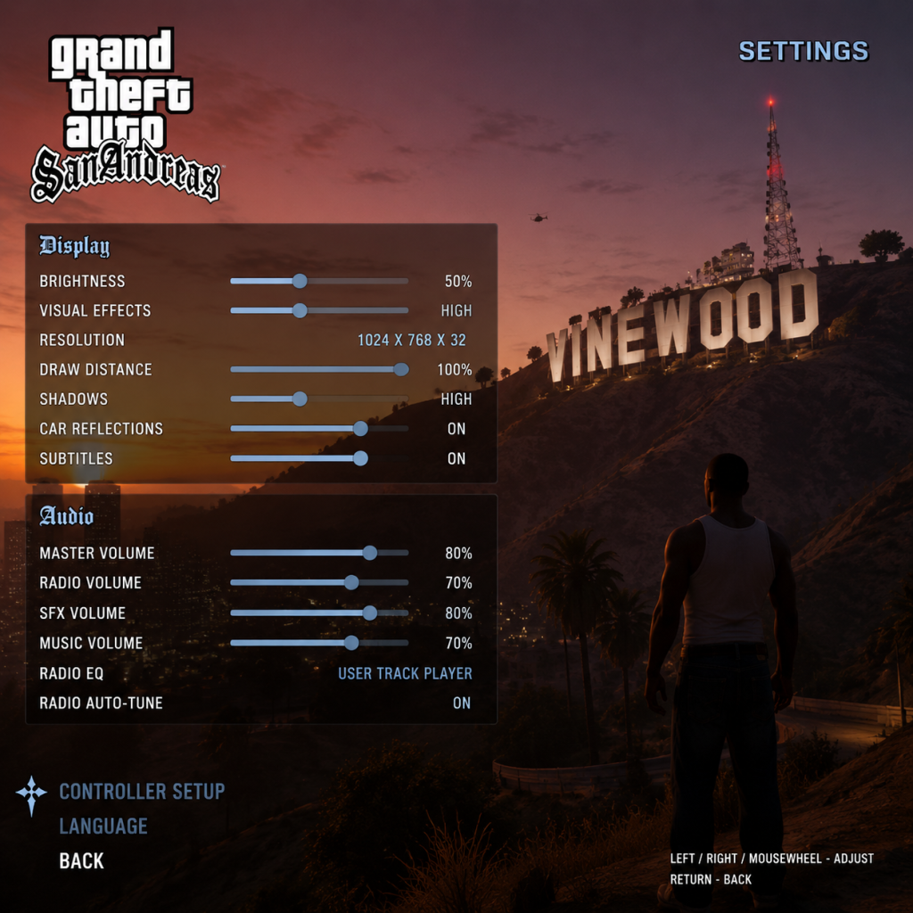 Grand Theft Auto: San Andreas Game Settings guide screenshot