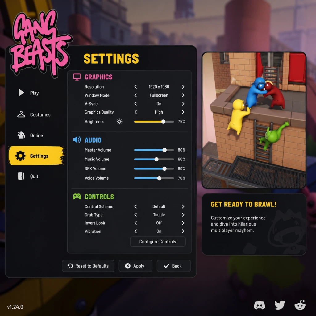 Gang Beasts Game Settings guide screenshot