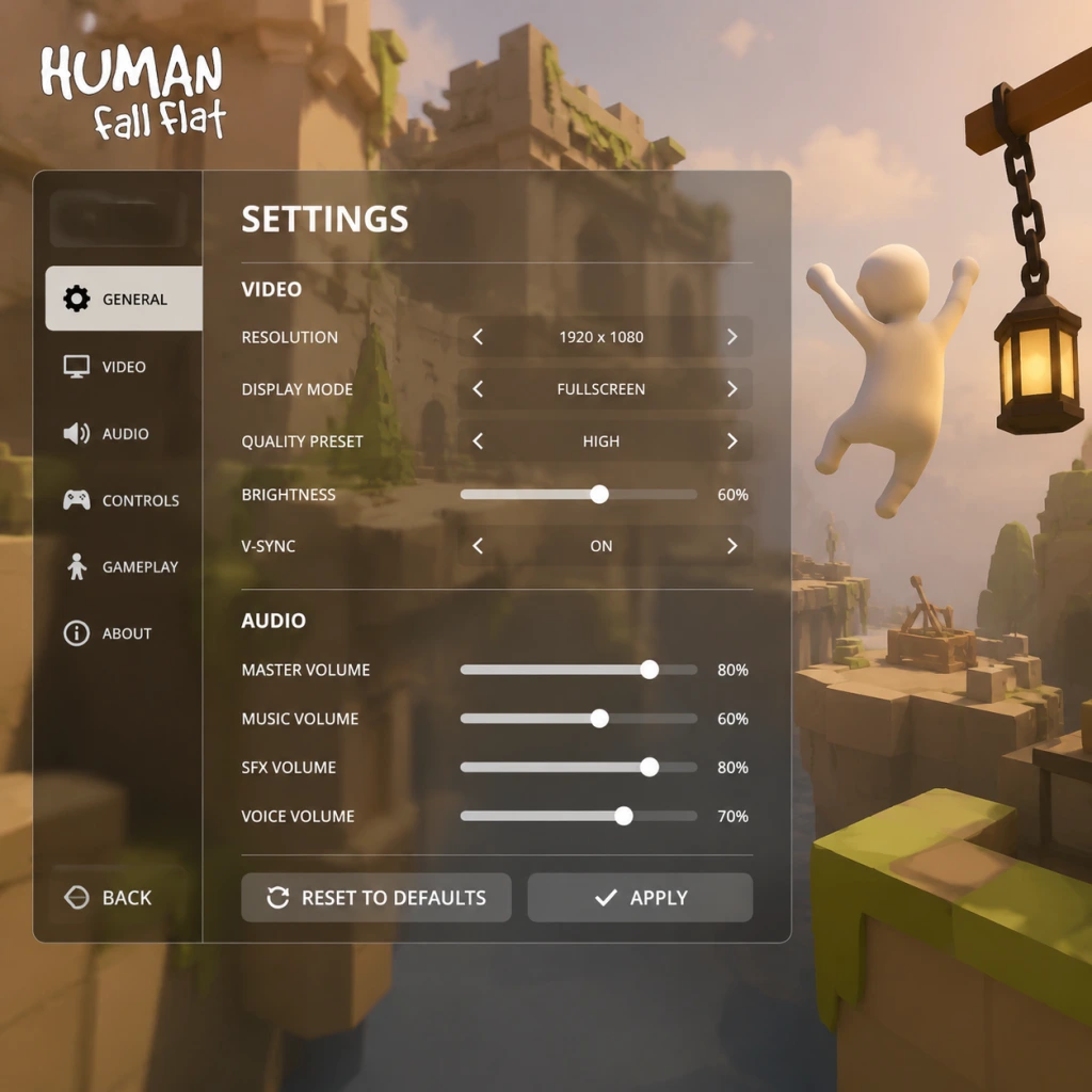 Human: Fall Flat Game Settings guide screenshot