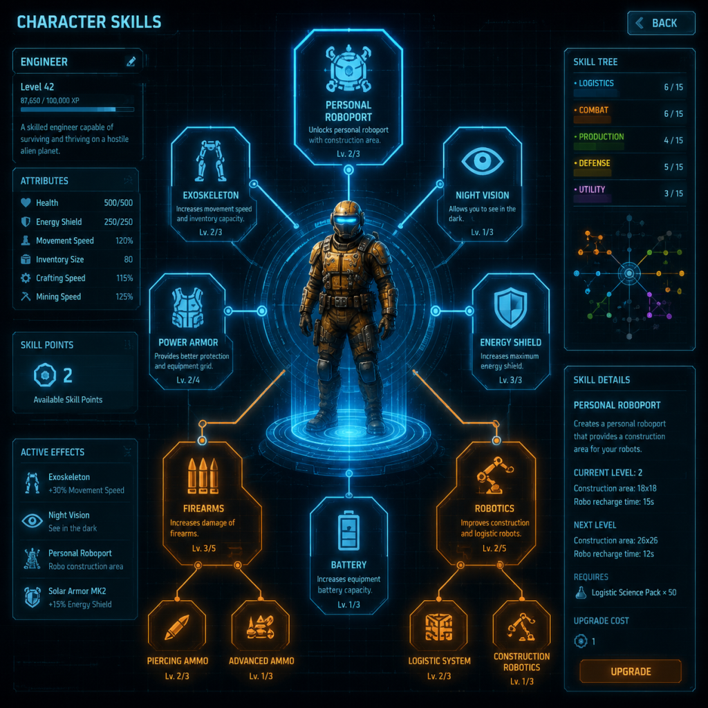 Factorio Character Skills guide screenshot