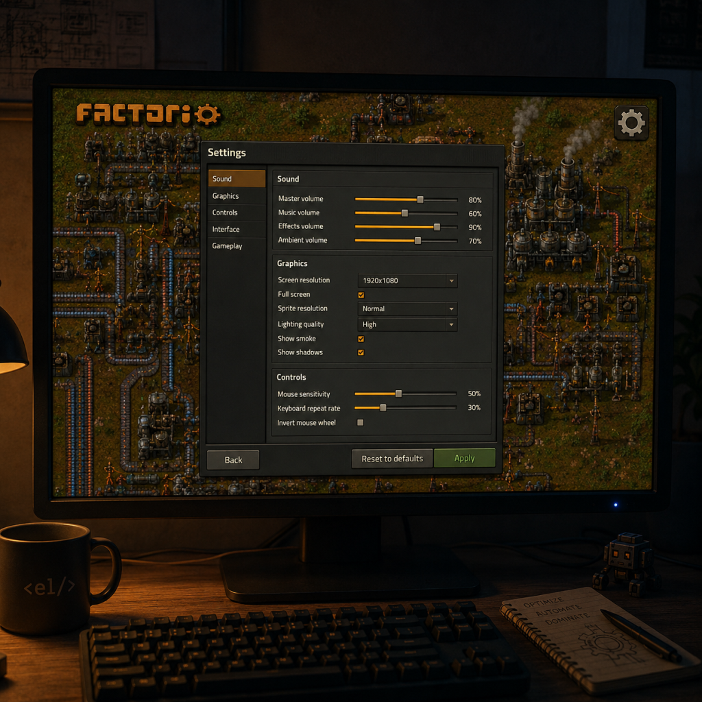 Factorio Game Settings guide screenshot