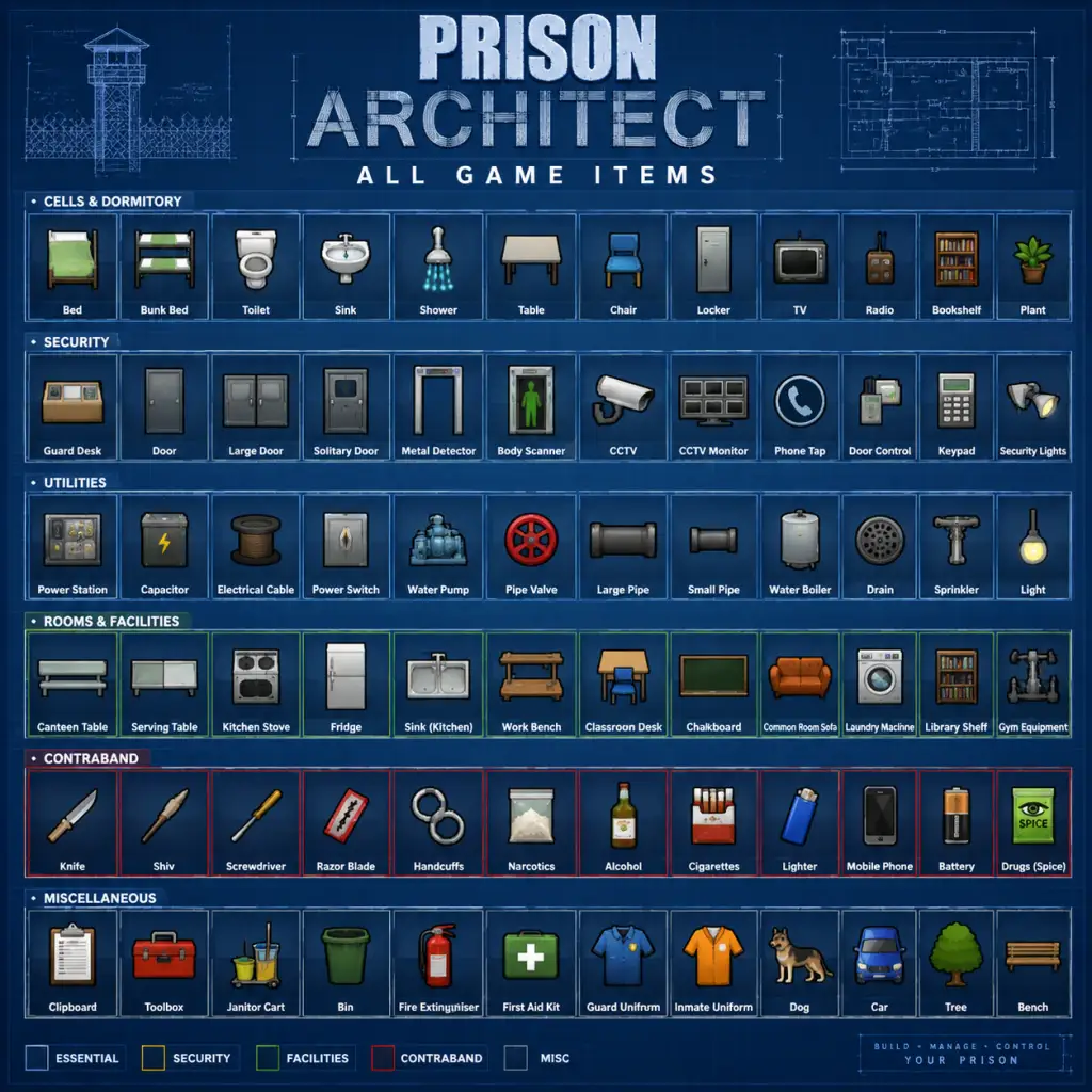 Prison Architect All Game Items guide screenshot