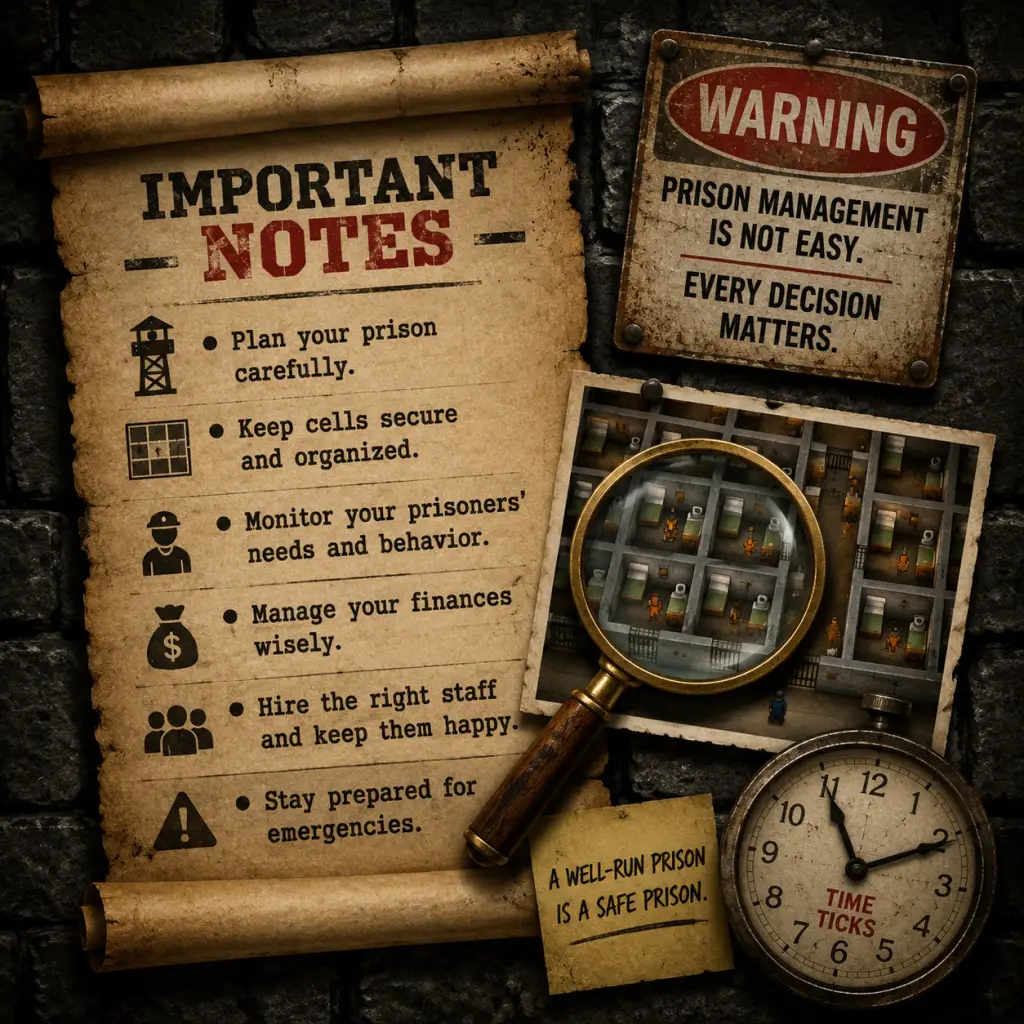 Prison Architect Important Notes guide screenshot