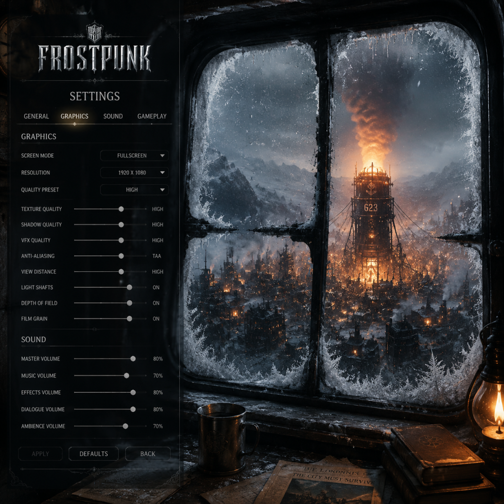 Frostpunk Game Settings guide screenshot