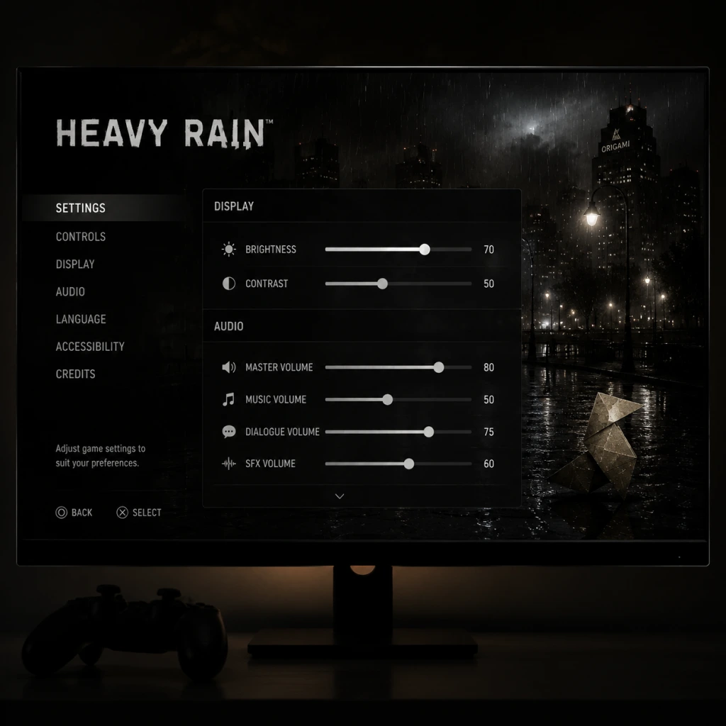 Heavy Rain Game Settings guide screenshot
