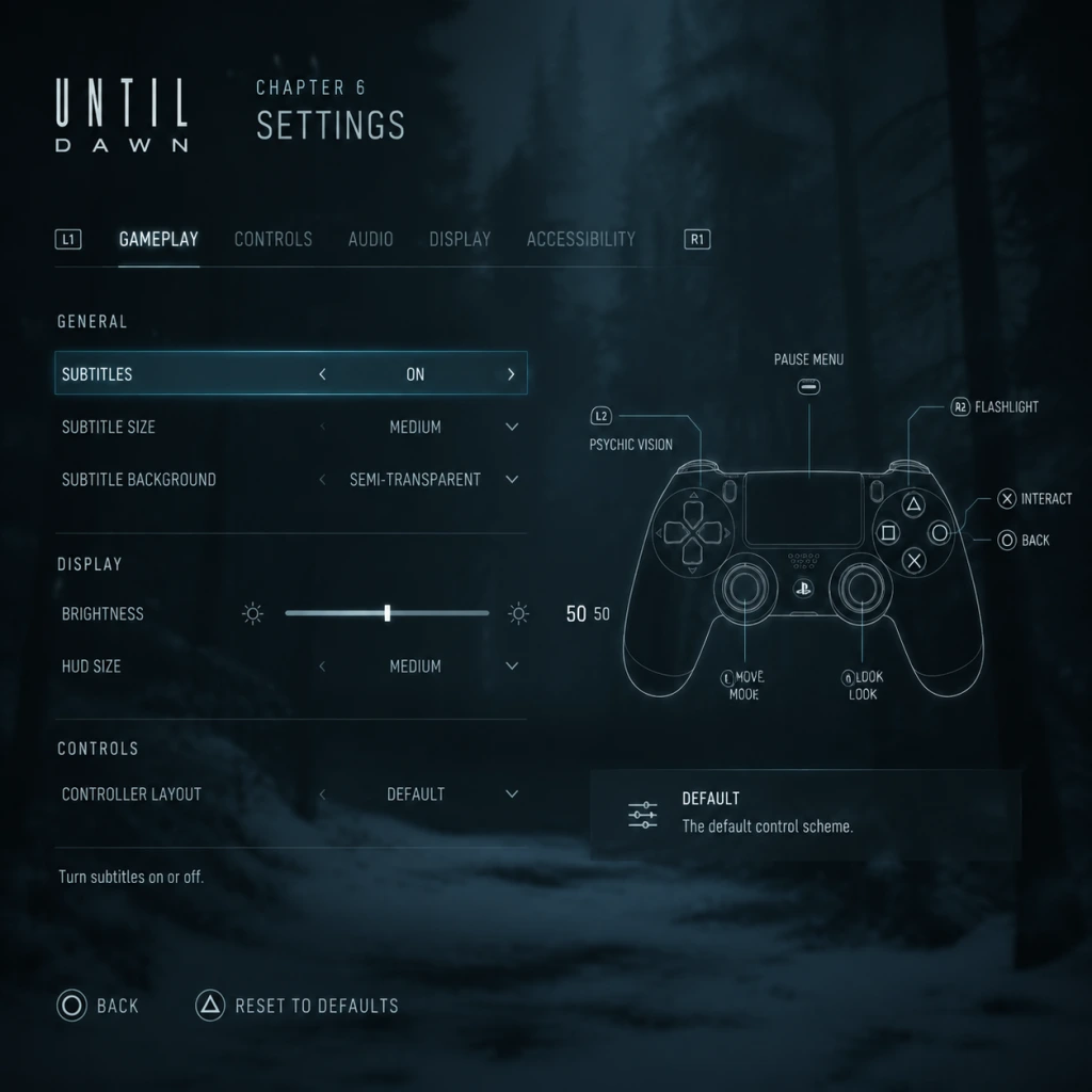 Until Dawn Game Settings guide screenshot