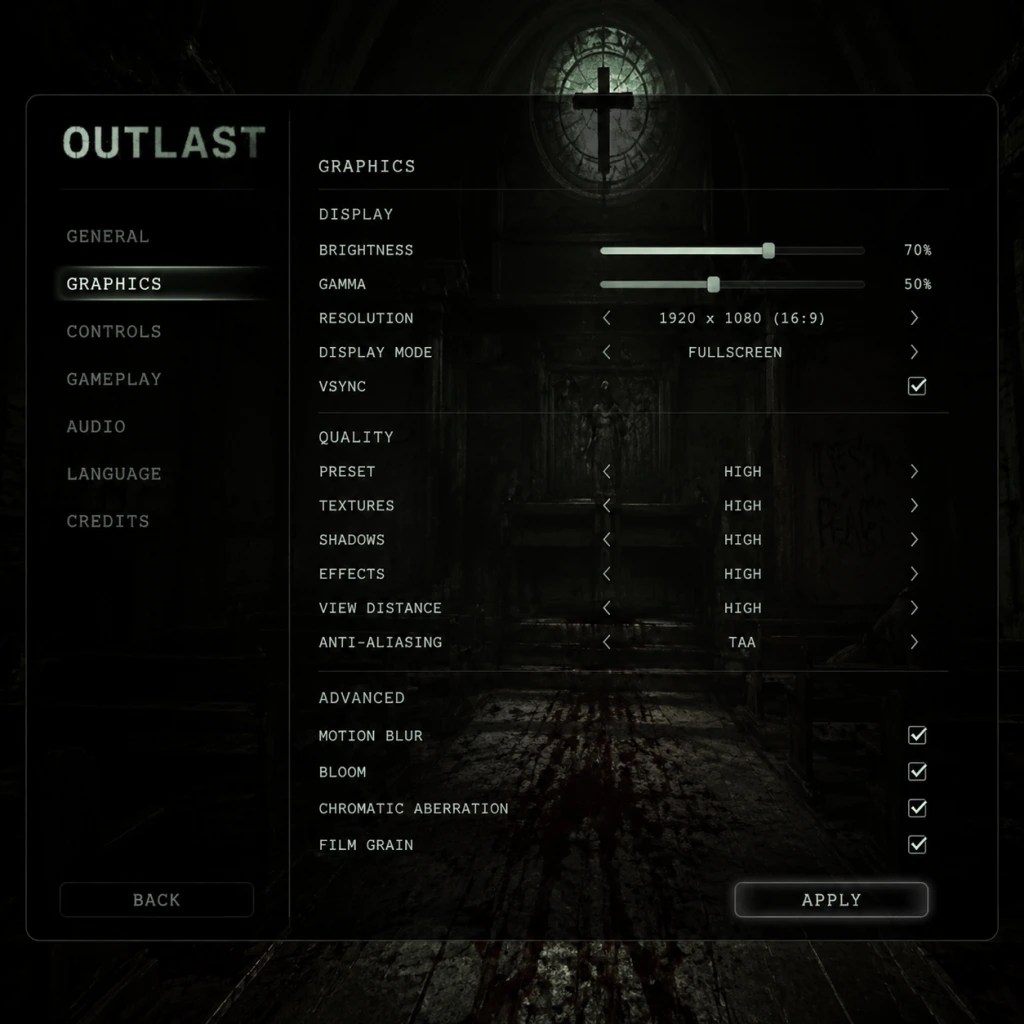 Outlast Game Settings guide screenshot