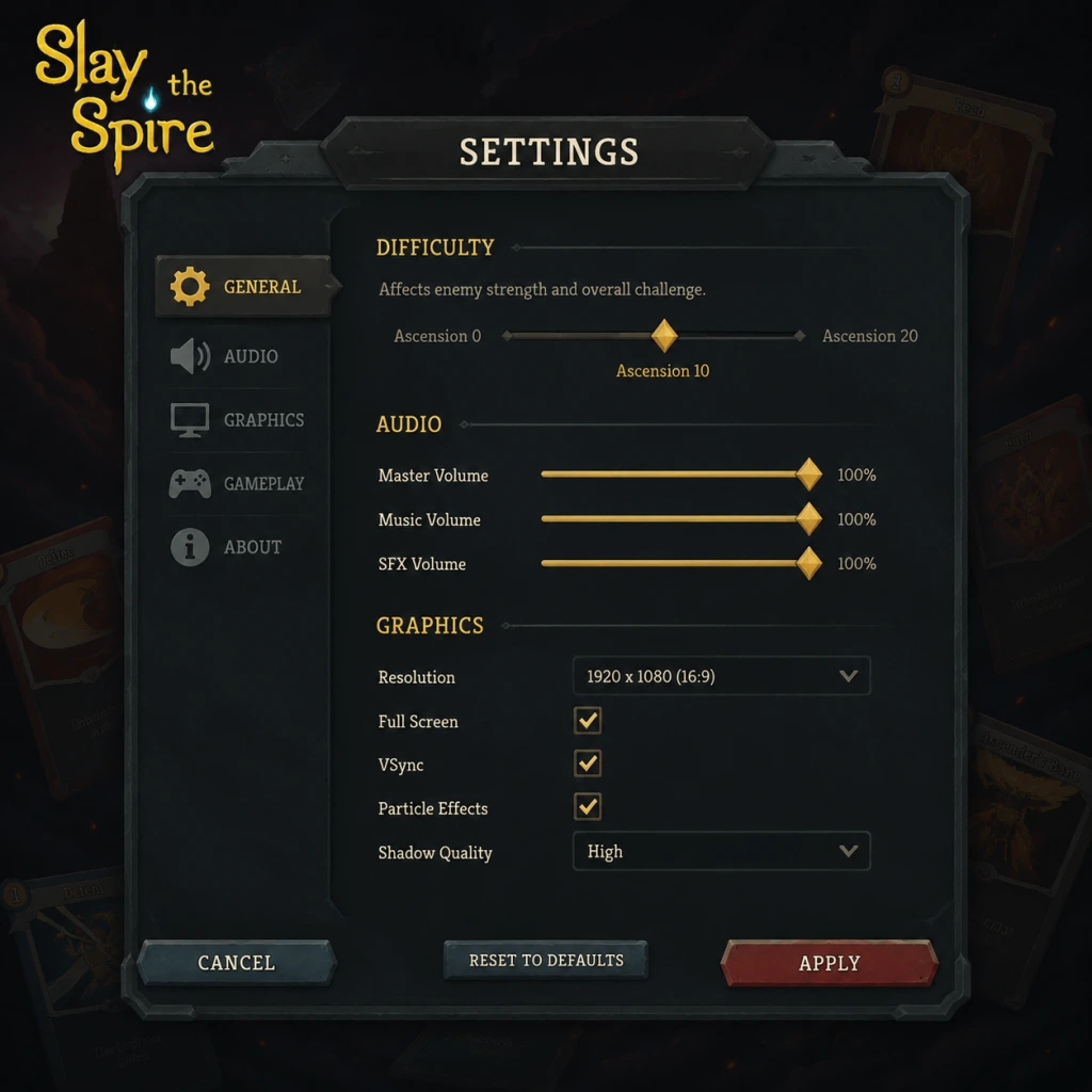 Slay the Spire Game Settings guide screenshot