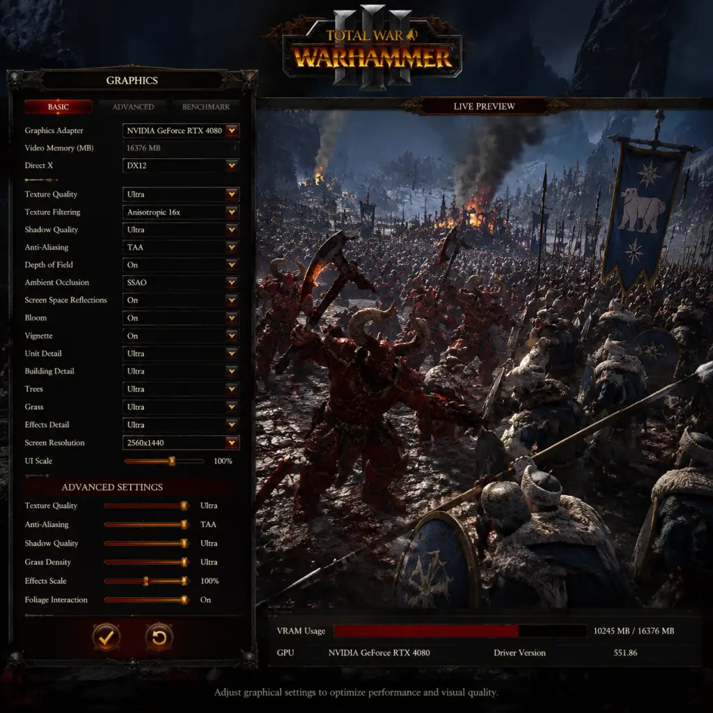 Total War: Warhammer III Game Settings guide screenshot
