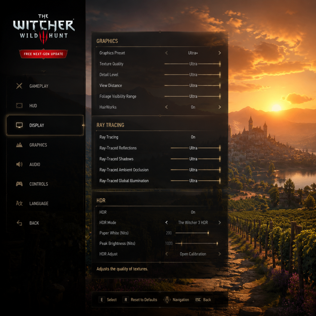The Witcher 3: Wild Hunt Game Settings guide screenshot