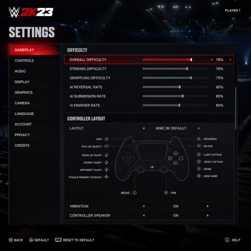 WWE 2K23 Game Settings guide screenshot