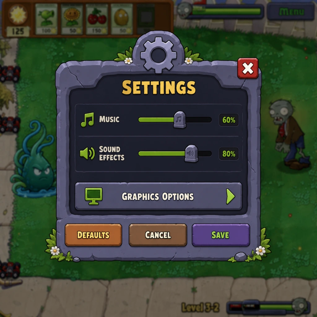 Plants vs. Zombies Game Settings guide screenshot