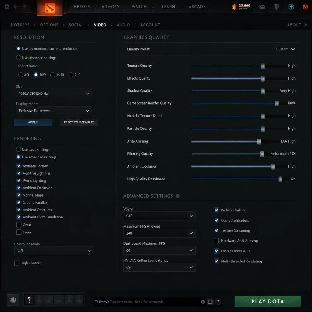 Dota 2 Game Settings guide screenshot