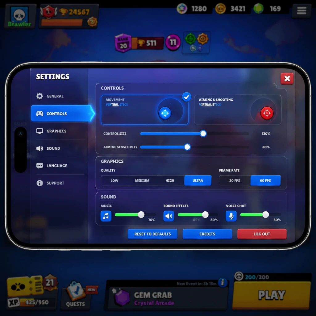 Brawl Stars Game Settings guide screenshot