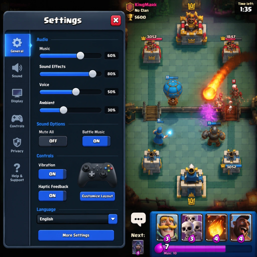 Clash Royale Game Settings guide screenshot