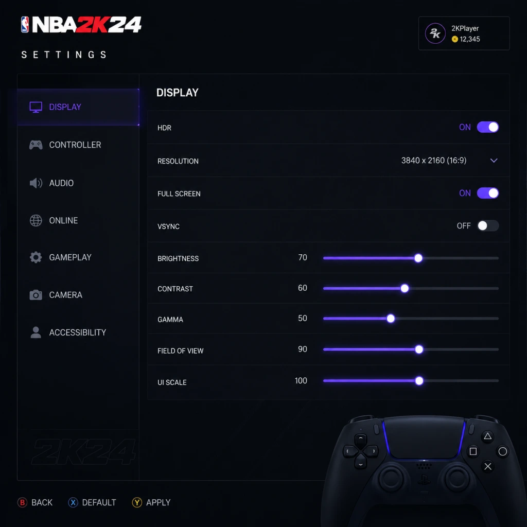 NBA 2K24 Game Settings guide screenshot