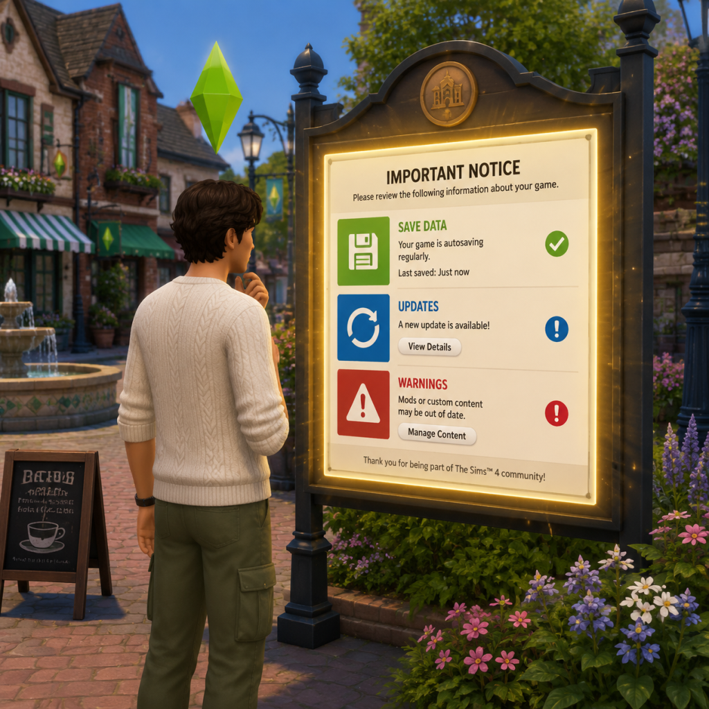 The Sims 4 Important Notes guide screenshot