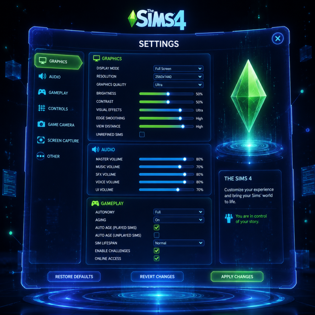 The Sims 4 Game Settings guide screenshot