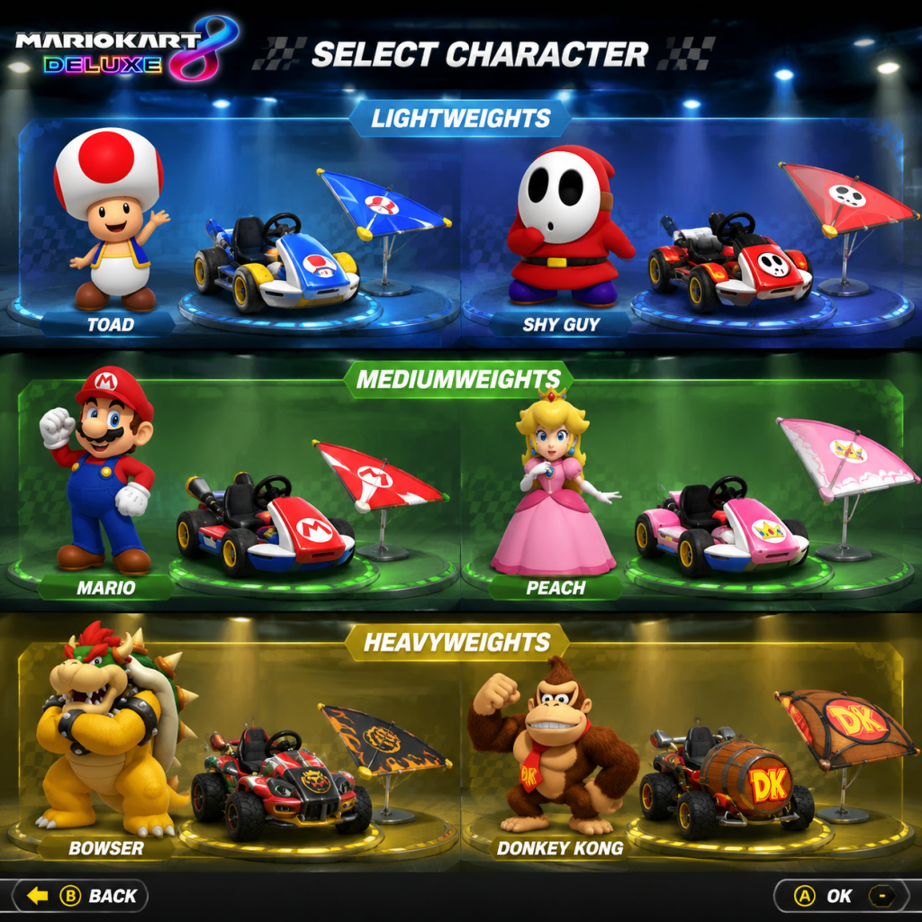 Mario Kart 8 Deluxe Characters & Roles guide screenshot
