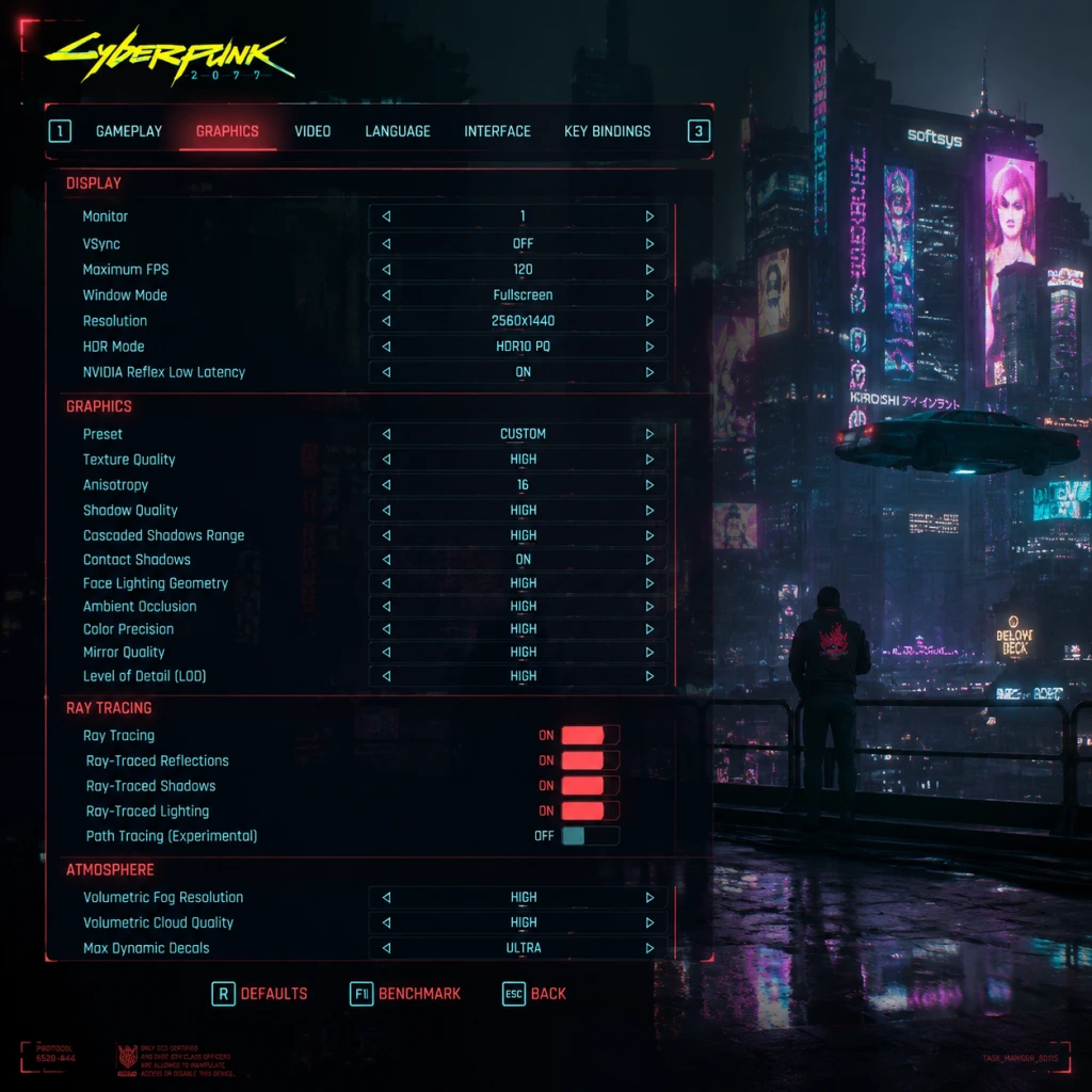Cyberpunk 2077 Game Settings guide screenshot