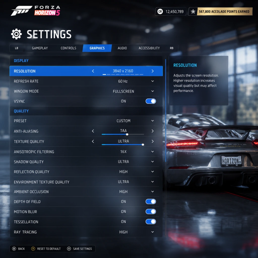 Forza Horizon 5 Game Settings guide screenshot