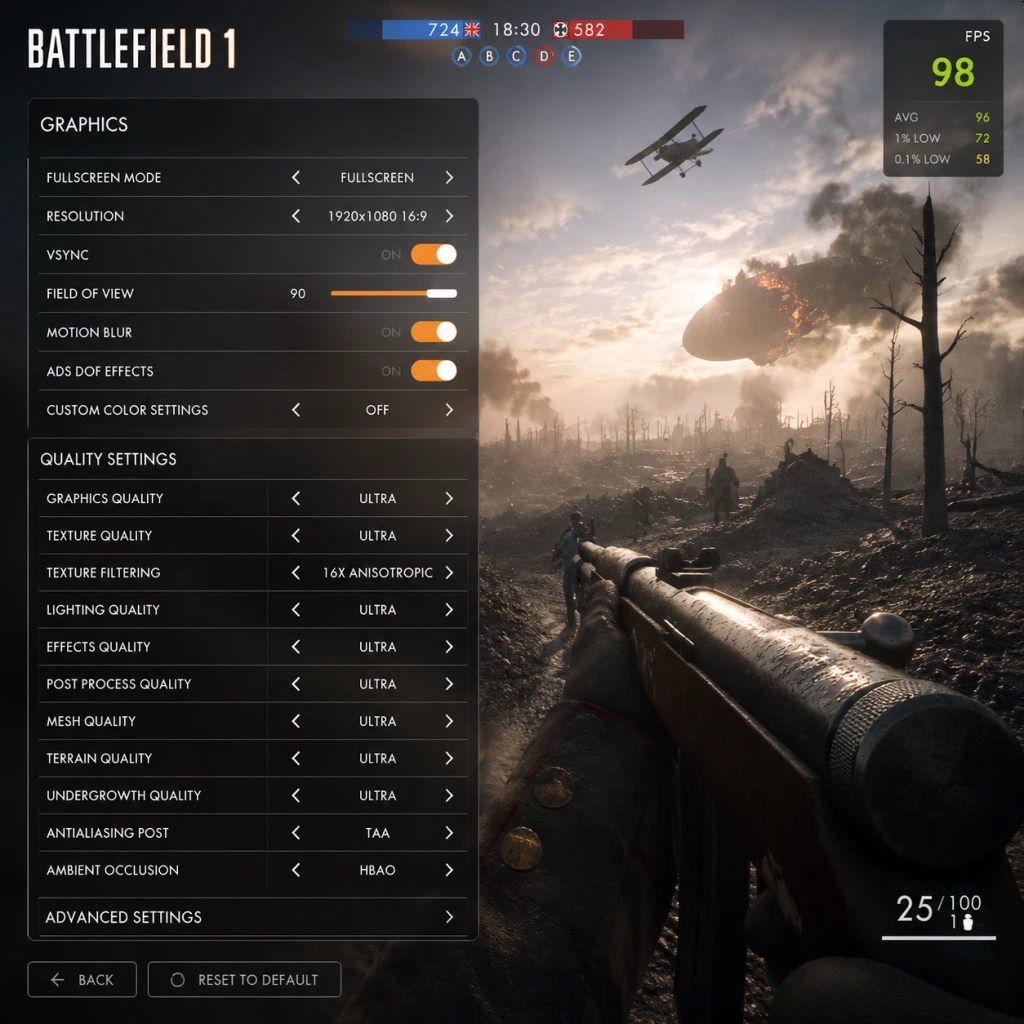 Battlefield 1 Game Settings guide screenshot