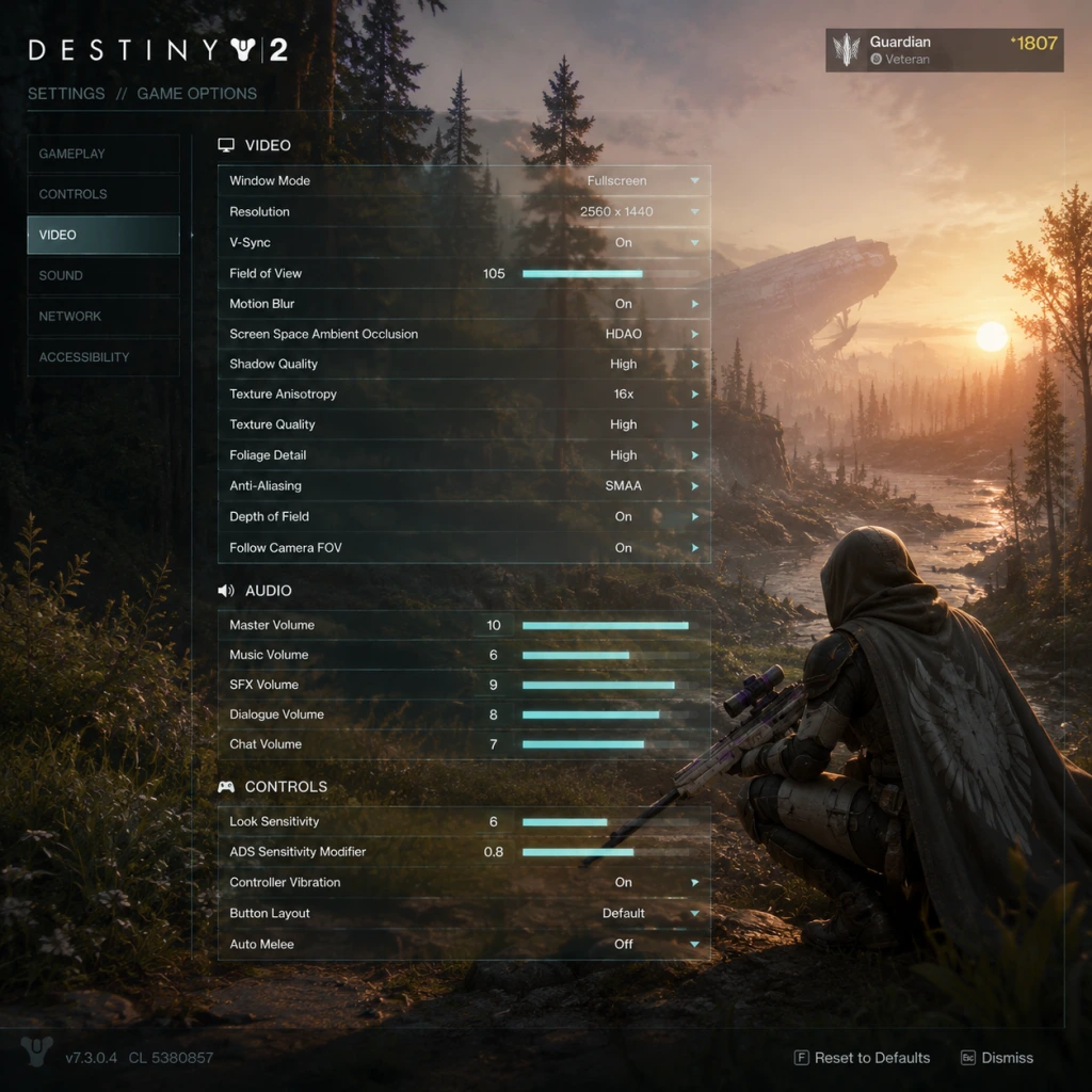 Destiny 2 Game Settings guide screenshot