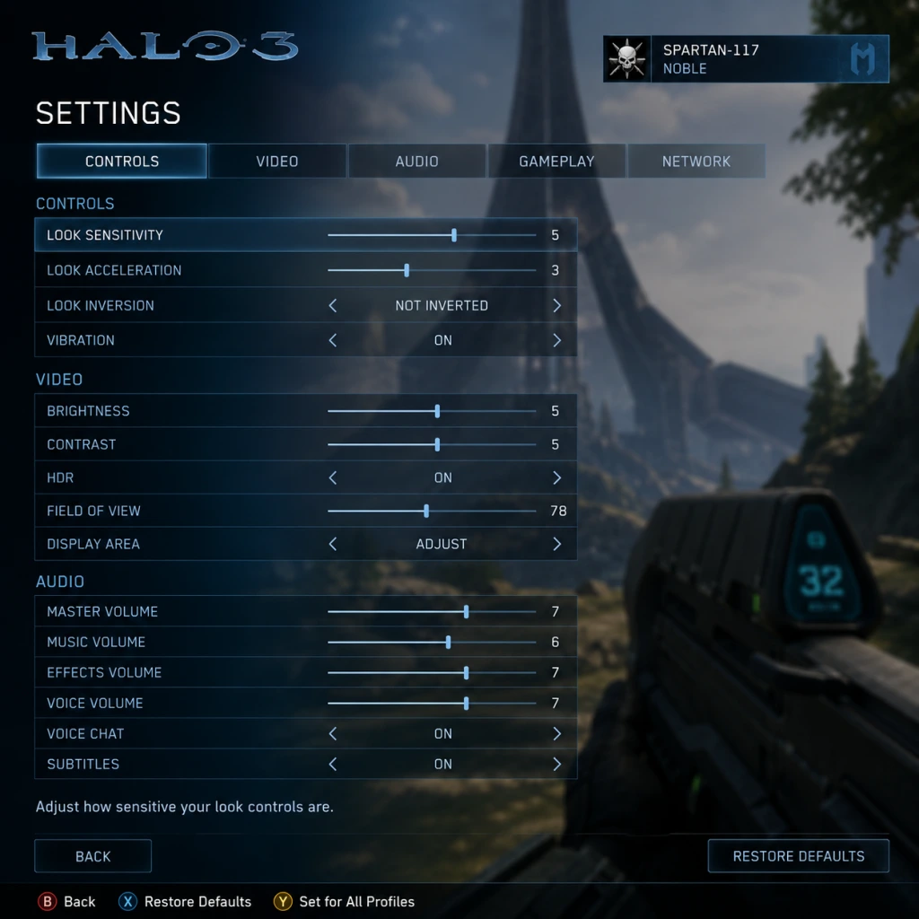 Halo 3 Game Settings guide screenshot