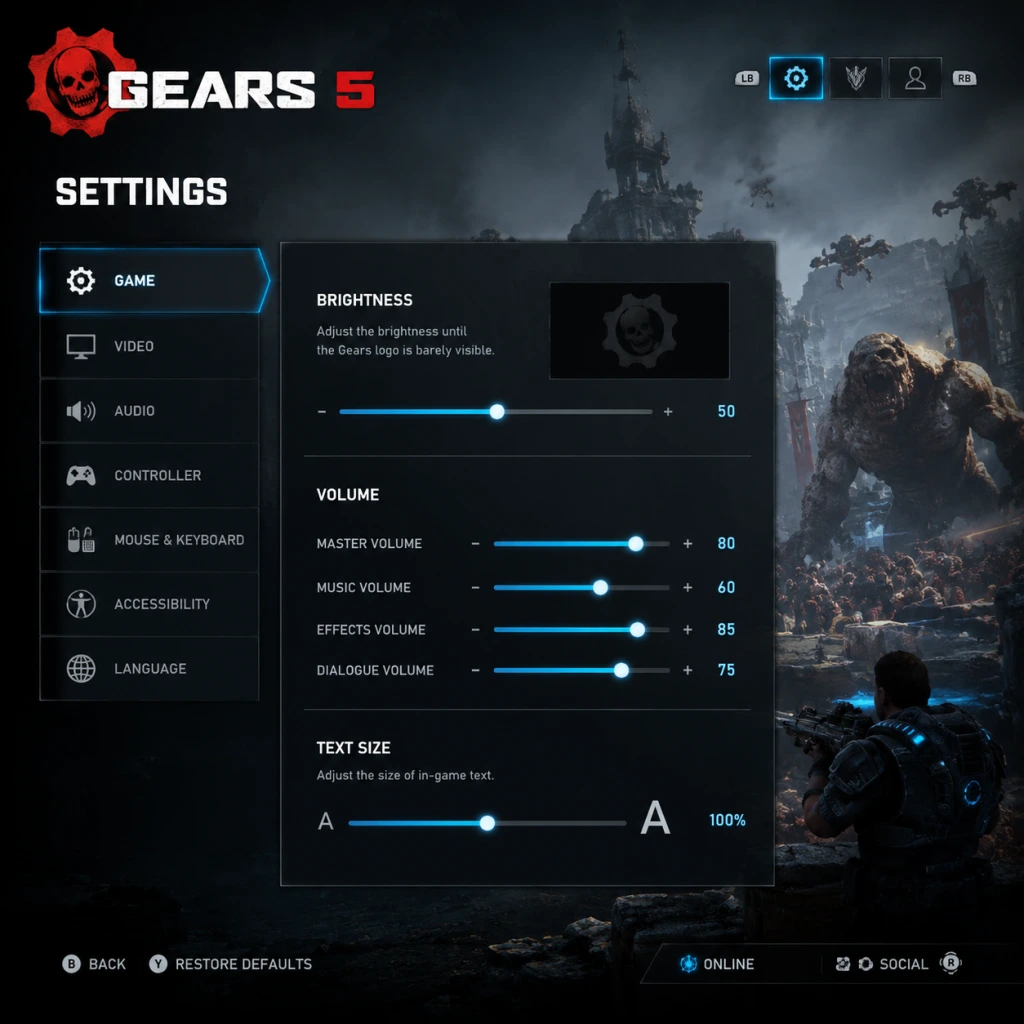 Gears 5 Game Settings guide screenshot