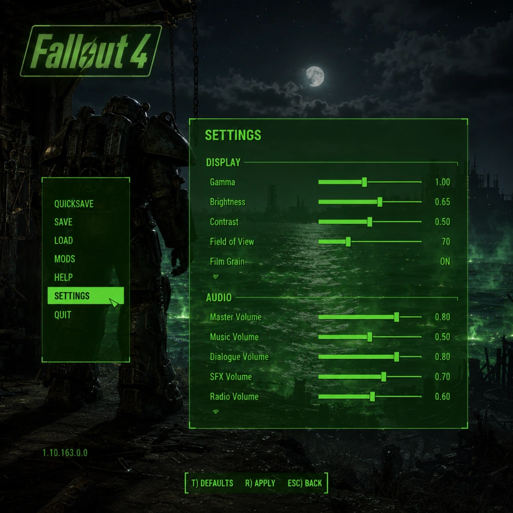 Fallout 4 Game Settings guide screenshot