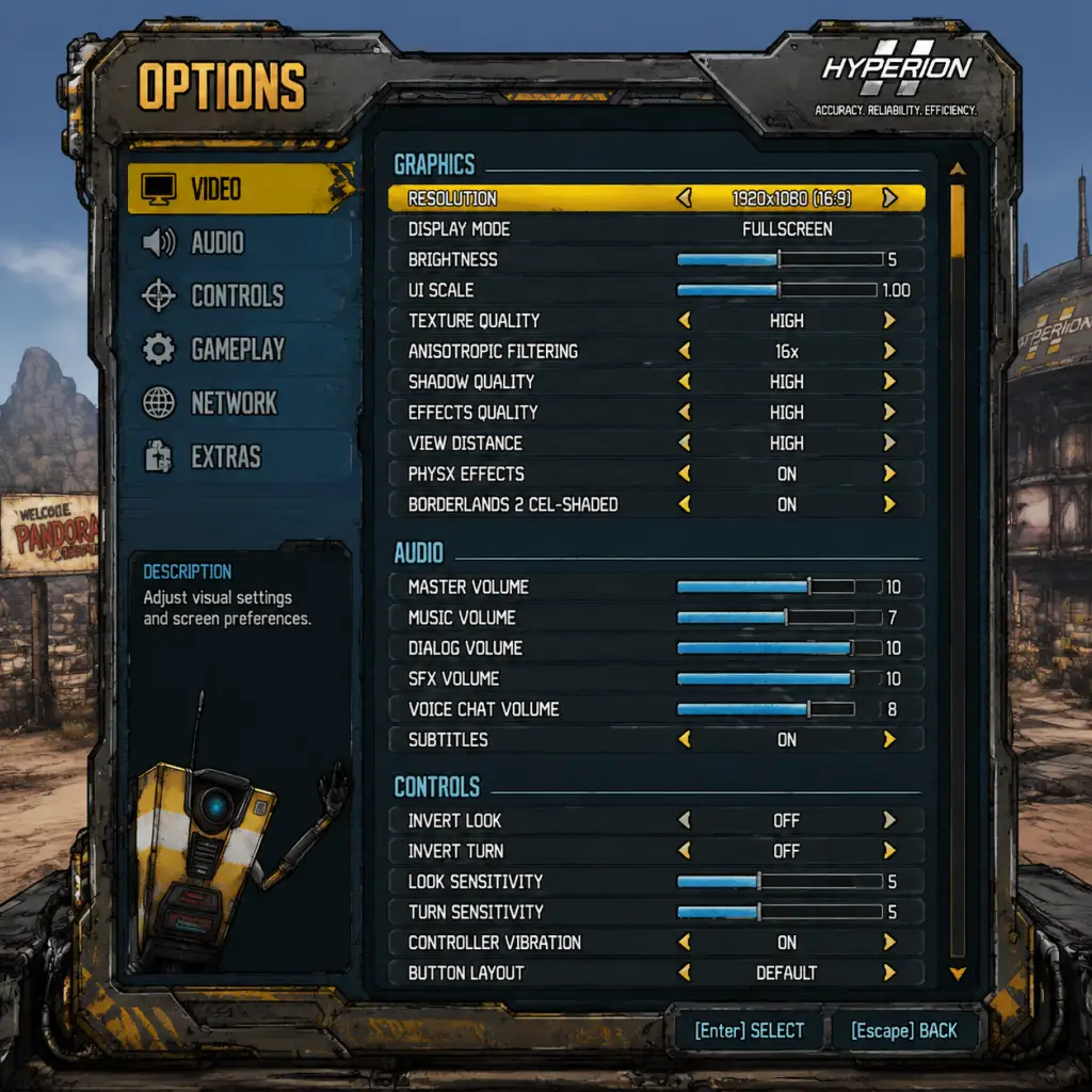 Borderlands 2 Game Settings guide screenshot