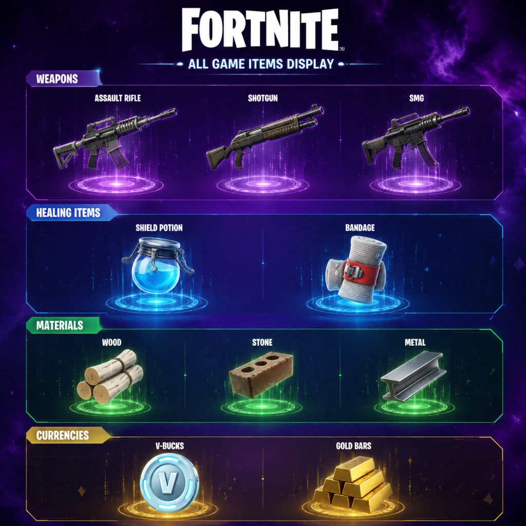 Fortnite All Game Items guide screenshot