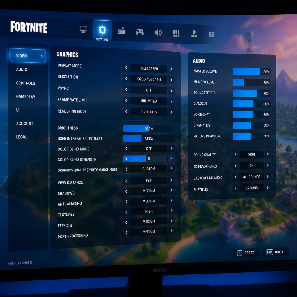 Fortnite Game Settings guide screenshot