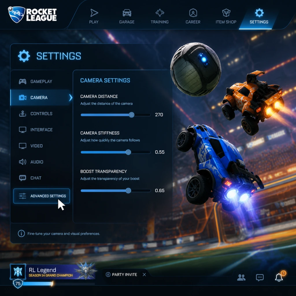 Rocket League Game Settings guide screenshot