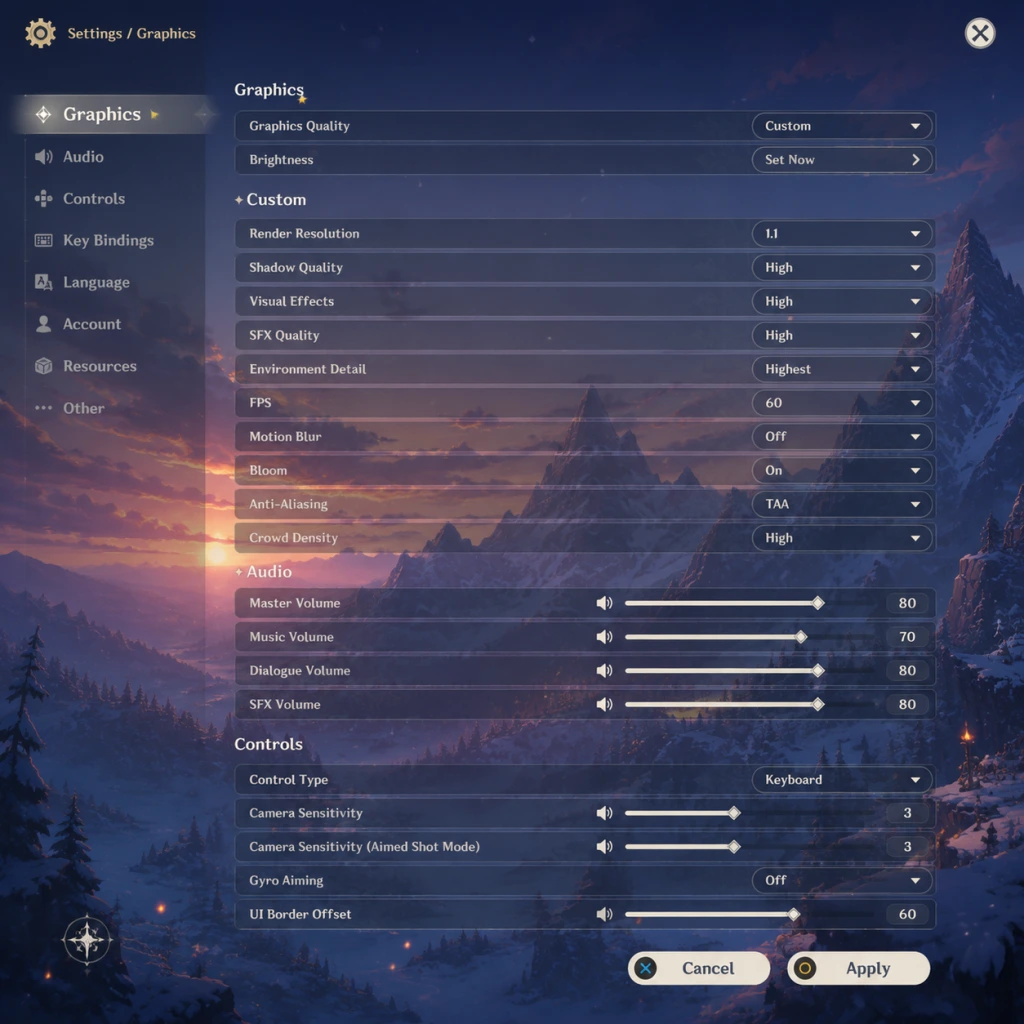 Genshin Impact Game Settings guide screenshot