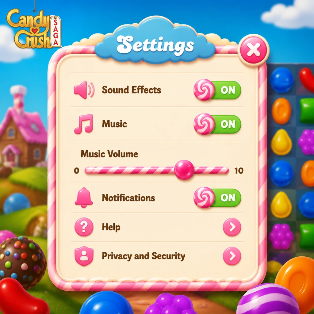 Candy Crush Saga Game Settings guide screenshot