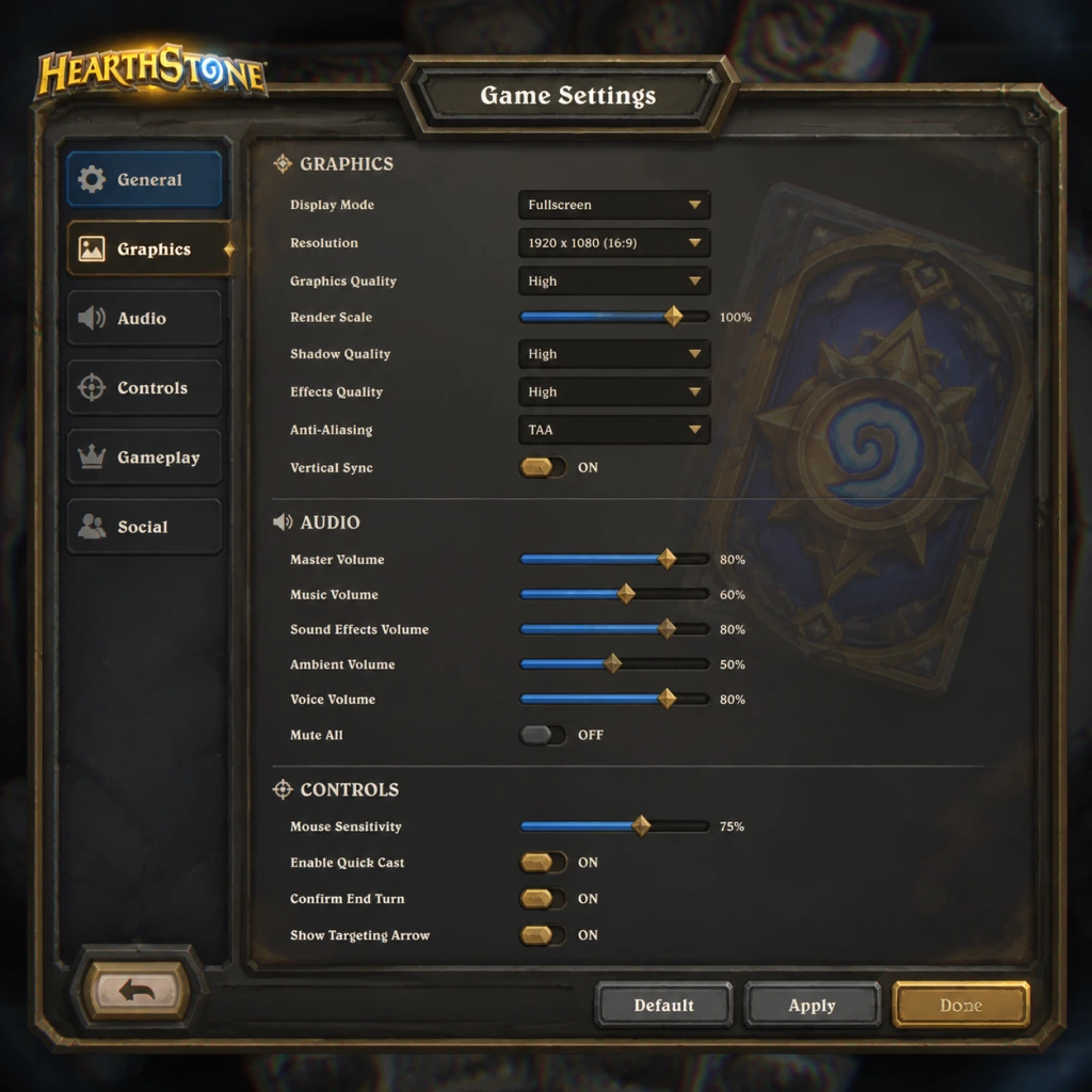 Hearthstone Game Settings guide screenshot