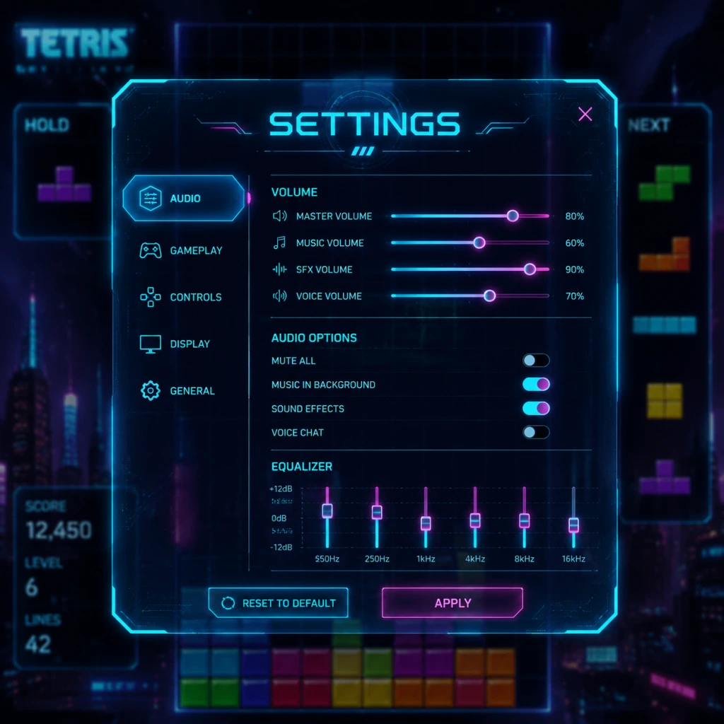 Tetris Game Settings guide screenshot