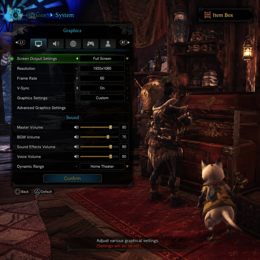 Monster Hunter: World Game Settings guide screenshot