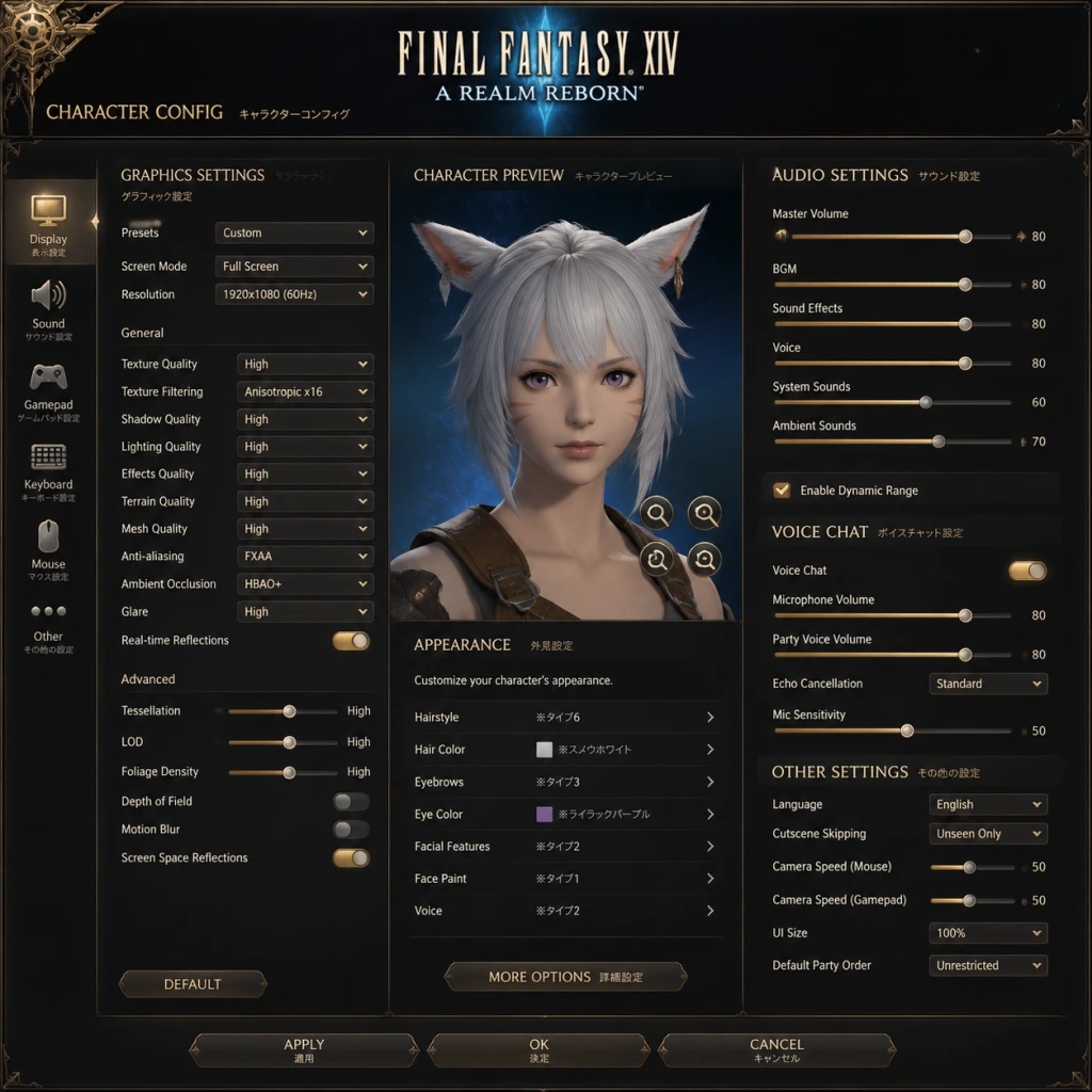 Final Fantasy XIV: A Realm Reborn Game Settings guide screenshot